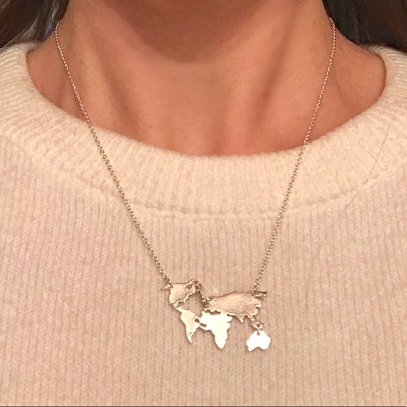 Silver World Map Traveler Necklace - Picture 2 of 6